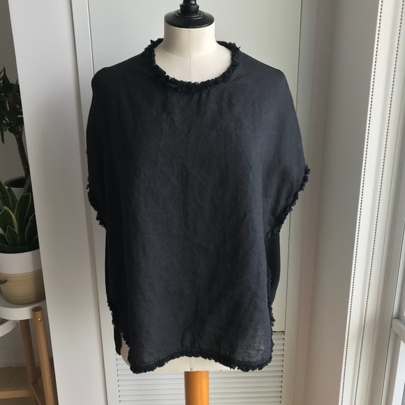 Tops - Linen Front See-Tru Back w Fringe Edges Shirt